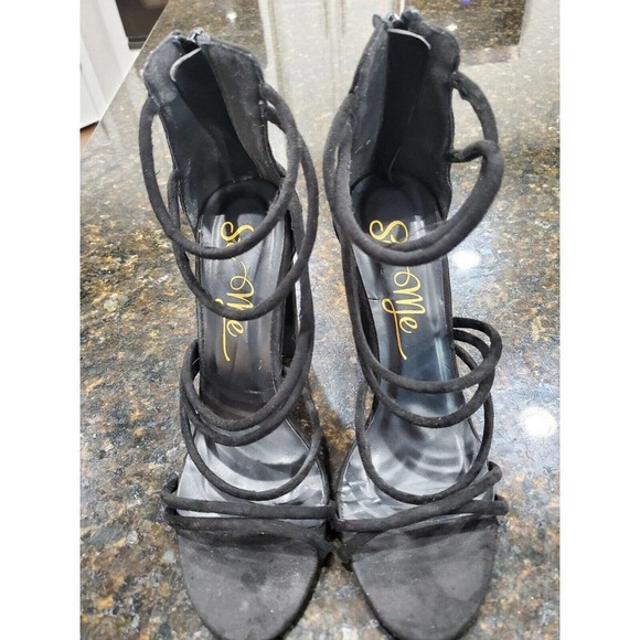 So Me Black Women's Suede Leather Strappy Block Heeled Casual Sandal Size US 9 - Picture 2 of 11